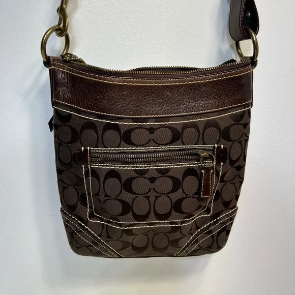 Coach Brown Signature Crossbody Shoulder Bag with Leather Trim Brown F061-10402 - Picture 2 of 10